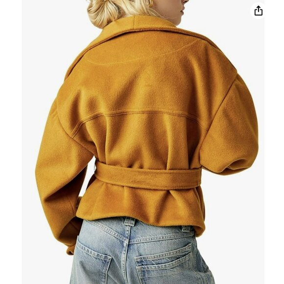 Free People $168 Mina Yellow Shawl Collar Tie Jacket Medium NWT - Picture 3 of 8